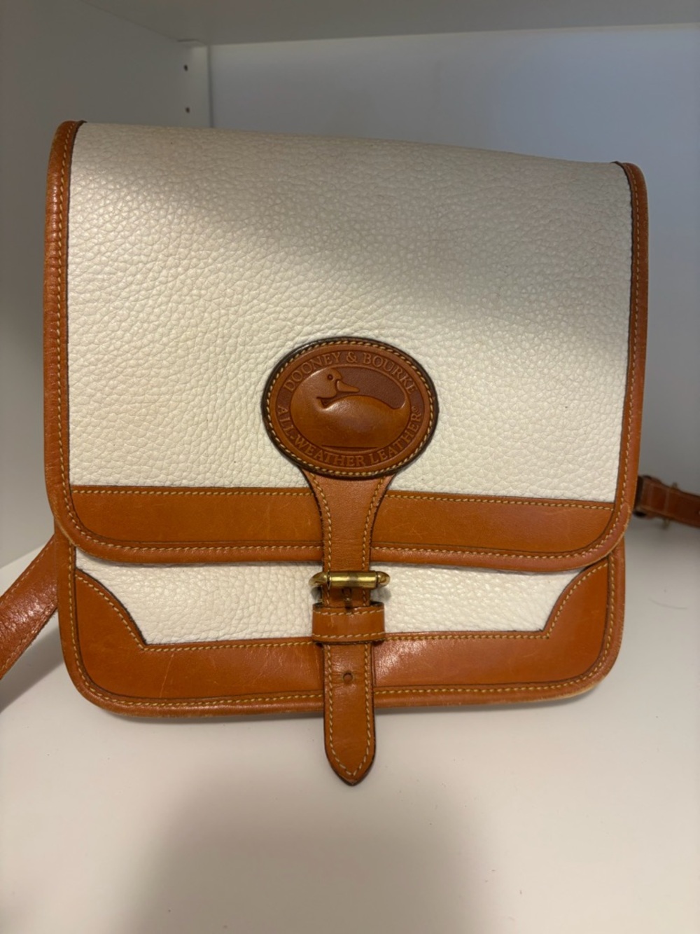 Dooney & Bourke White and Tan Leather Pebbled Crossbody - Picture 7 of 7